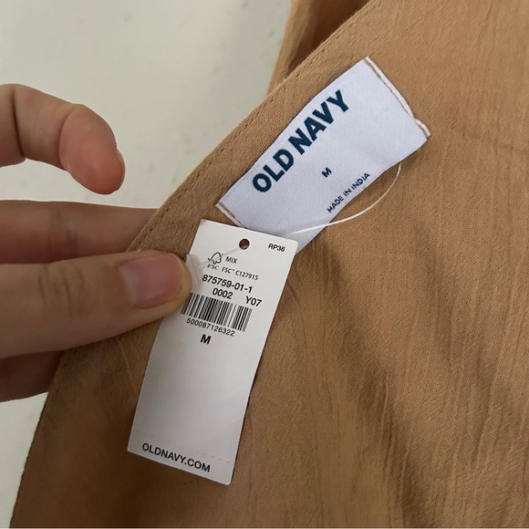 NWT Old Navy Tan Tie Back Cutout Back Mini Dress Neutral Casual Medium - Picture 2 of 4